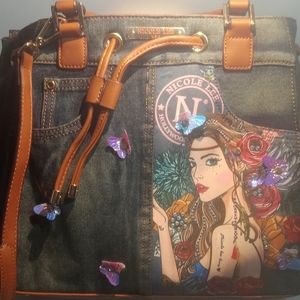 NICOLE LEE IVETTE  DENIM TOTE HANDBAG